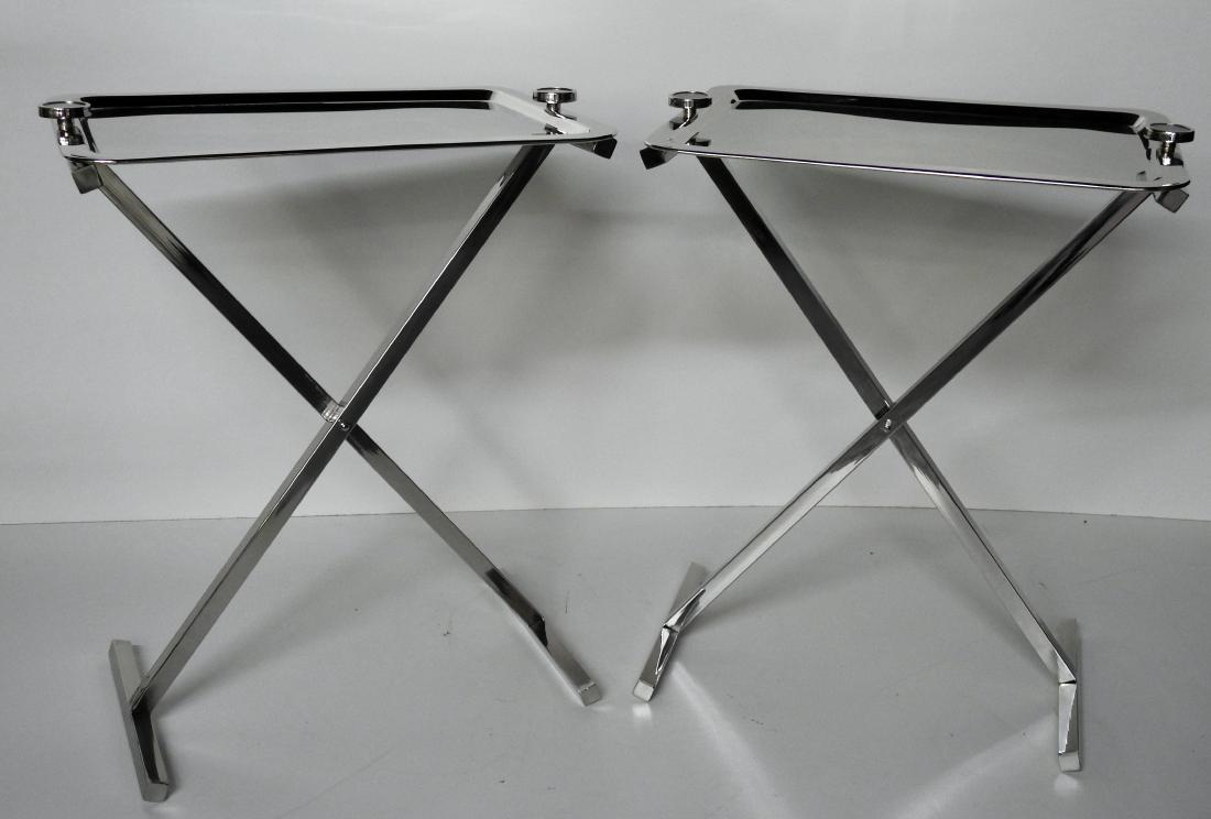 Pair STAINLESS STEEL SERVING STRAYS ON STANDS (1 of 6)