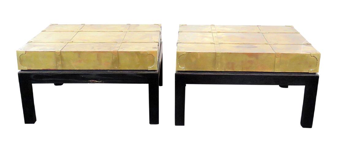 Pair ASIAN MODERN DESIGN BRASS END TABLES (1 of 3)