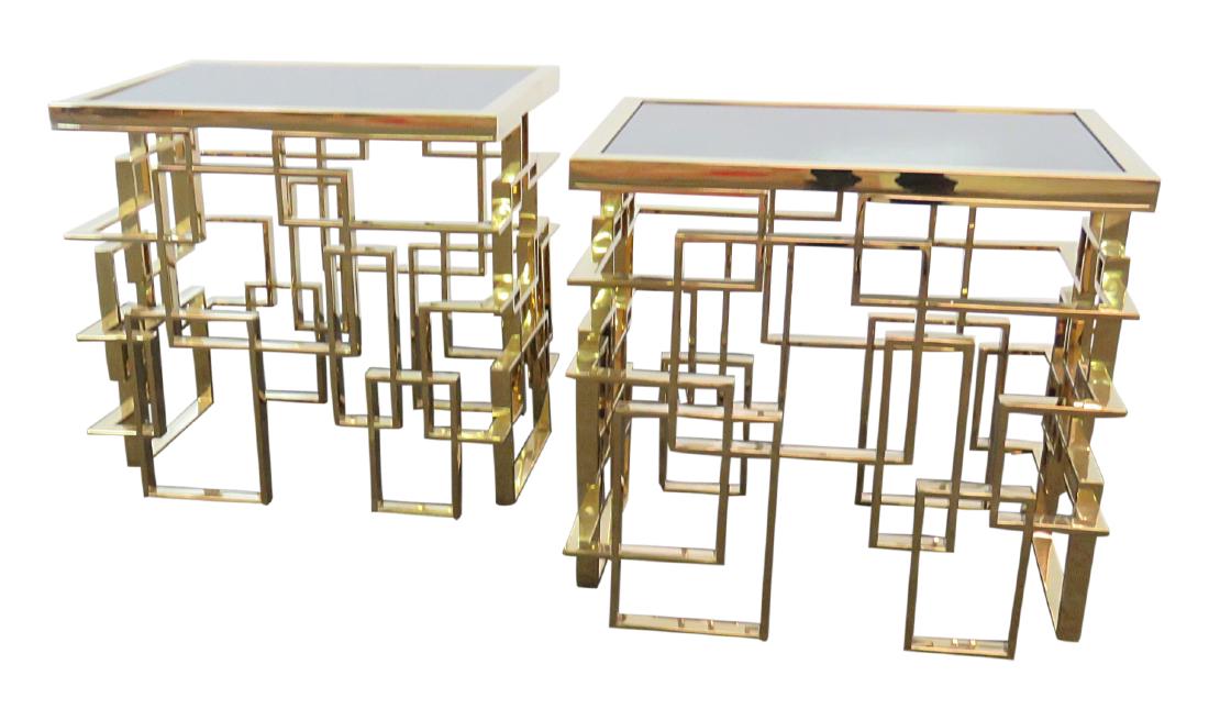 Pair ABSTRACT BRASS END TABLES (1 of 3)