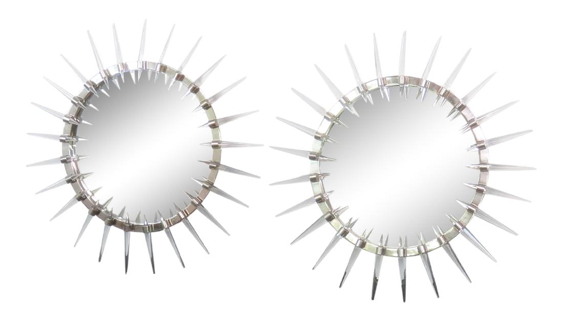 Pair CHROME BULLSEYE MIRRORS WITH LUCITE SPIKES (1 of 2)