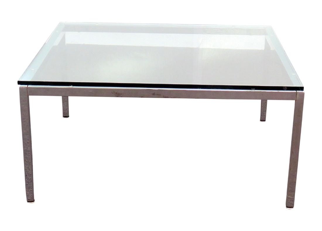 KNOLL COCKTAIL TABLE: Glass top. 14 1/4"h x 30"sq.