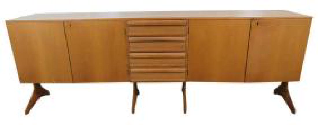 DANISH TEAK SIDEBOARD: Four doors and two shelves. 34 1/2"h x 97" w x 19" d
