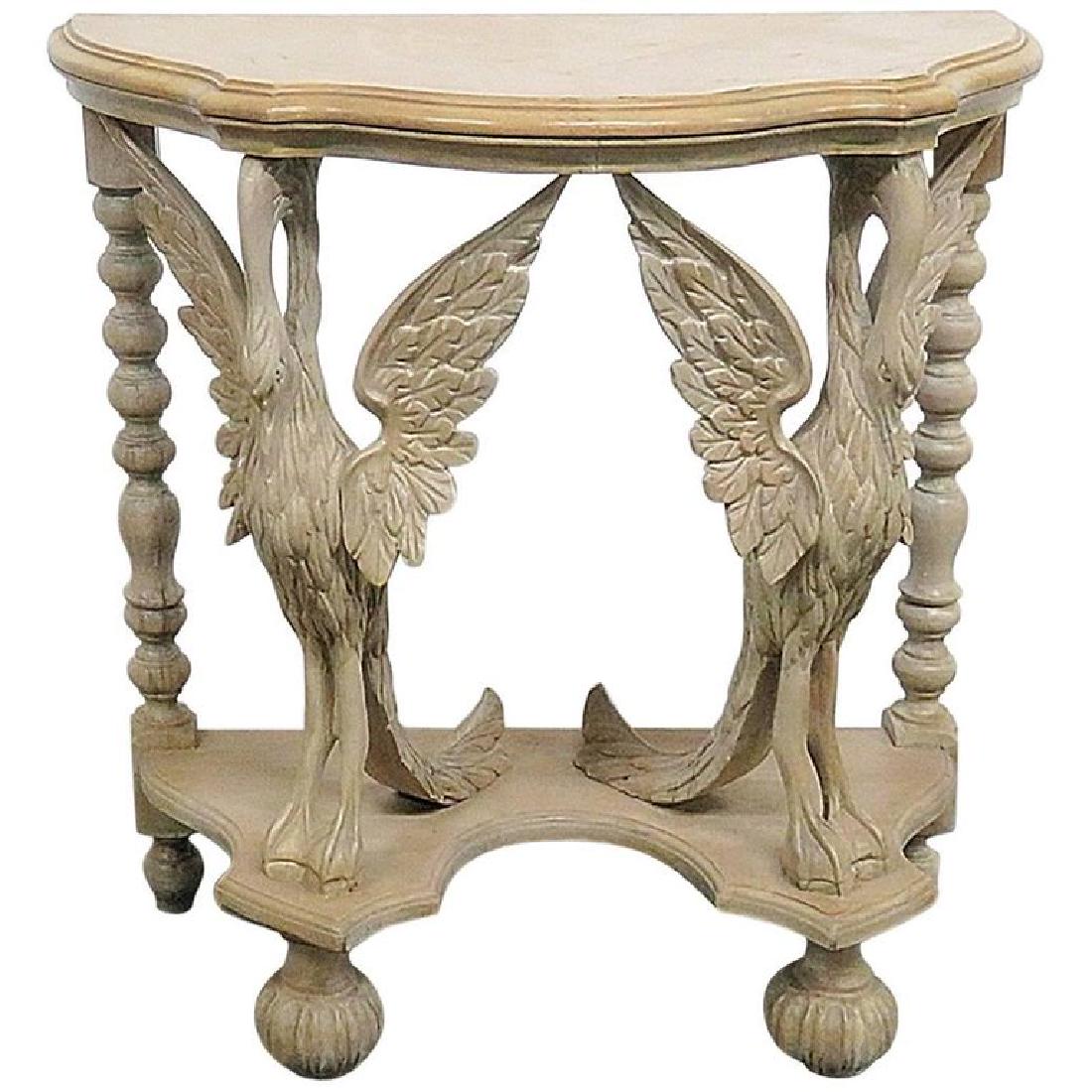 CARVED DEMILUNE CONSOLE TABLE w SWANS (1 of 9)