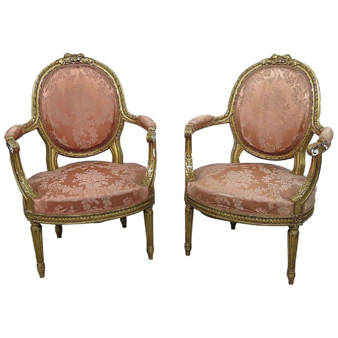 Pr FRENCH REGENCY STYLE GILT ARMCHAIRS (1 of 12)
