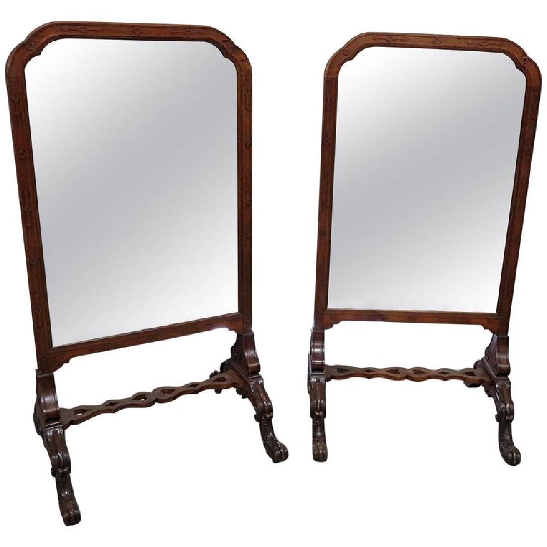 Pr ENGLISH CARVED WALNUT STANDING MIRRORS (1 of 6)