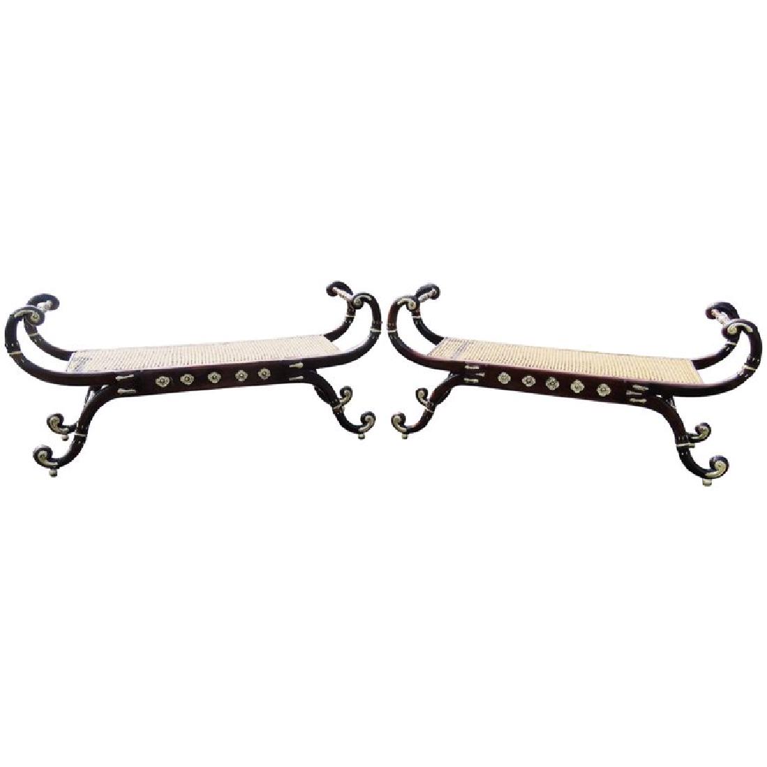 Pr REGENCY STYLE CANED SEAT BENCHES (1 of 5)