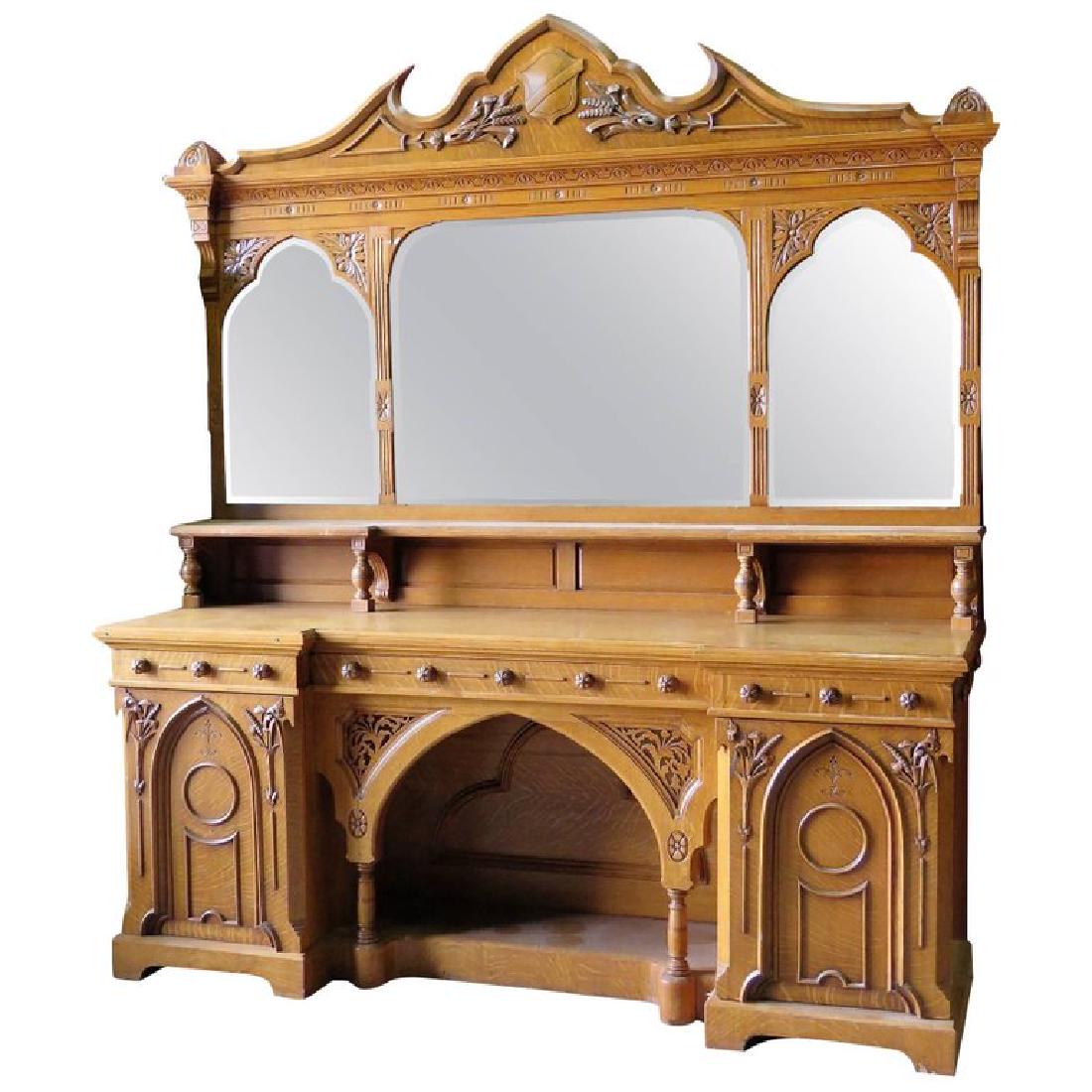 MONUMENTAL GOTHIC OAK SIDEBOARD (1 of 6)