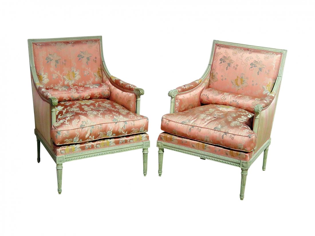 Pair ANTIQUE LOUIS XVI STYLE BERGERES (1 of 10)