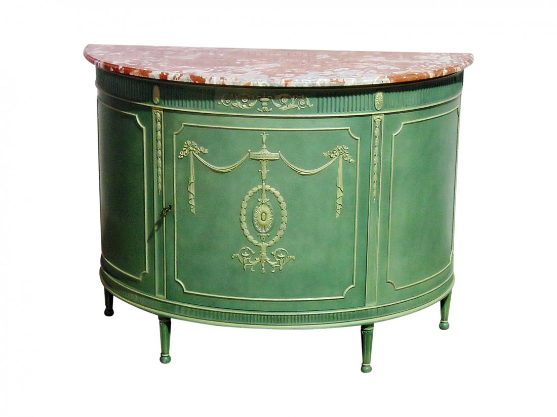 ADAMS STYLE MARBLETOP DEMILUNE COMMODE (1 of 9)