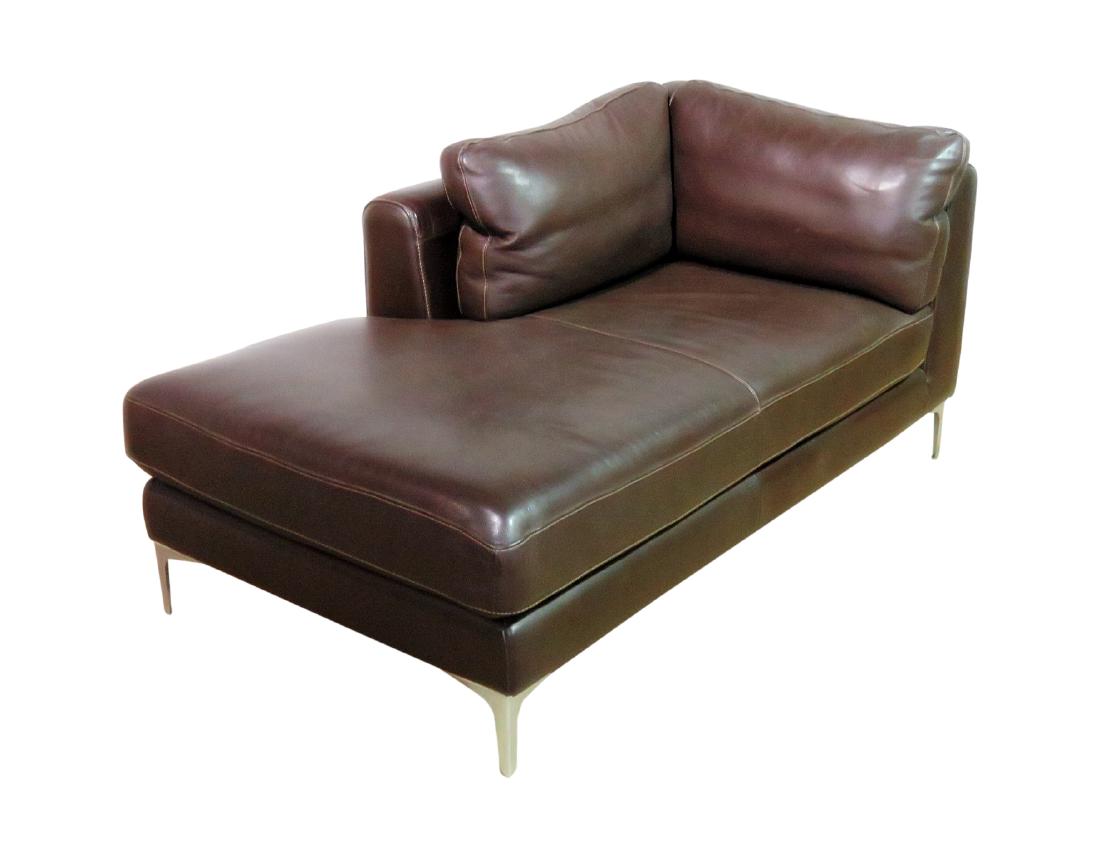 ITALIAN LEATHER CHAISE LOUNGE: Chrome frame. Leather upholstery. 42 1/2" h x 62 1/2" w x 34 1/2" d. Seat height 18 1/2".