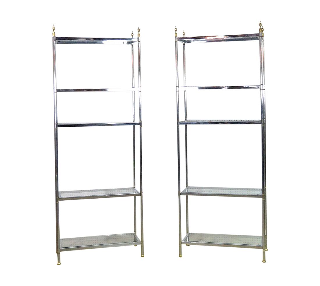 Pair JANSEN STYLE CHROME AND BRASS ETAGERES (1 of 6)