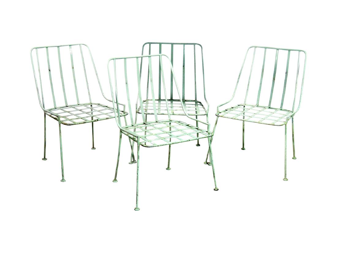 FOUR WROUGHT IRON DINING CHAIRS attributed WOODARD (1 of 6)