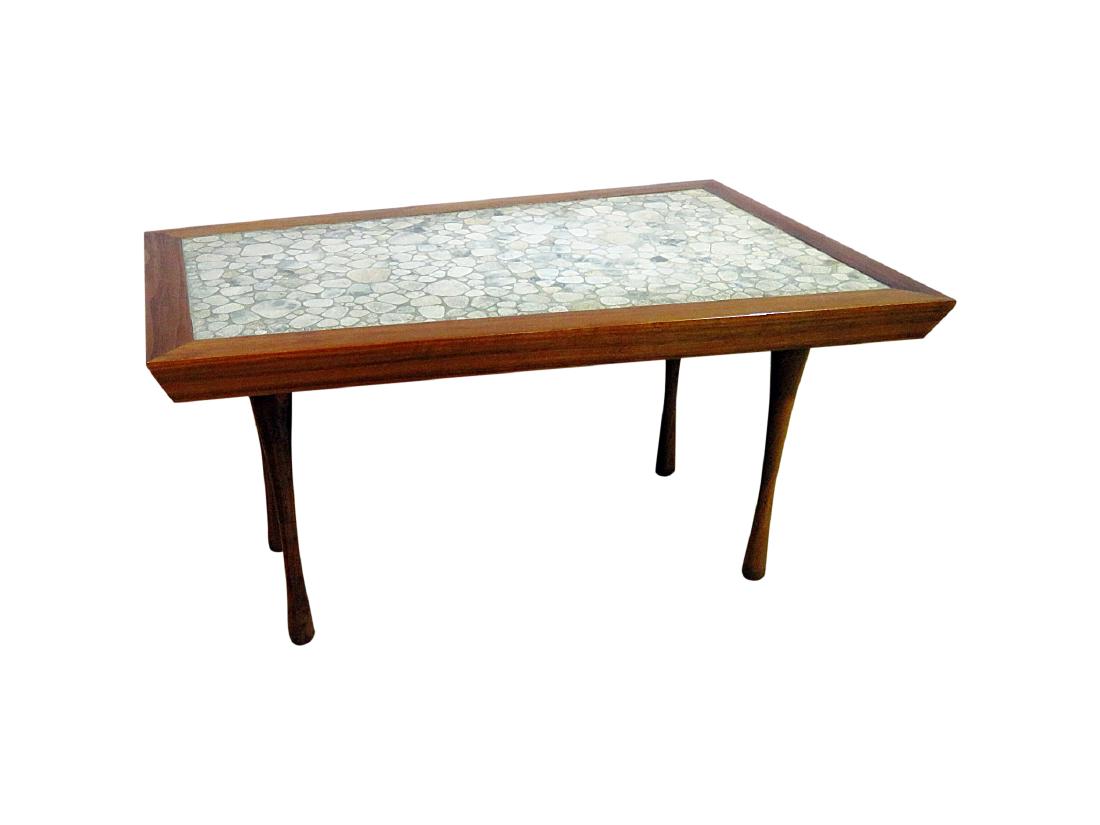 MCM TILE TOP WALNUT FRAME END TABLE (1 of 7)