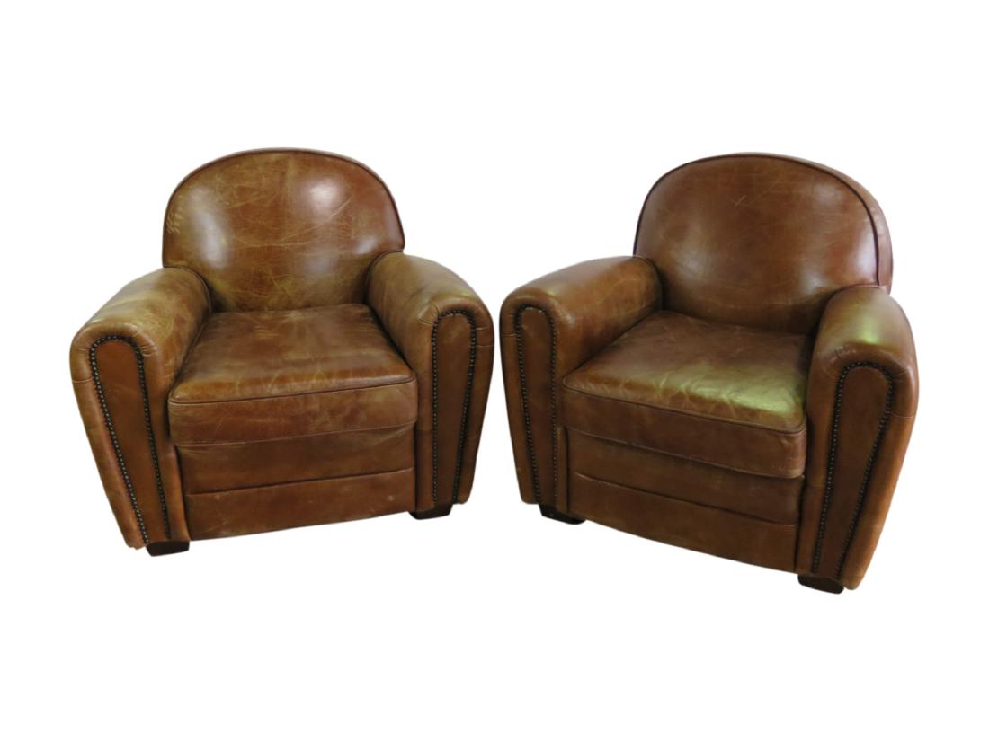 Pair ART DECO STYLE LEATHER CLUB CHAIRS (1 of 11)