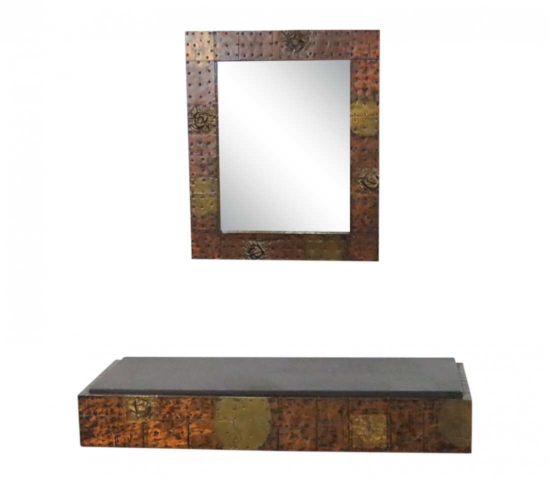 PATCHWORK CONSOLE with MIRROR attributed PAUL EVANS (1 of 9)