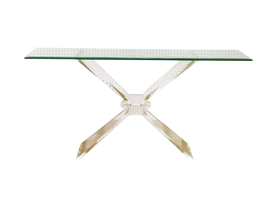 MODERN LUCITE X BASE CONSOLE TABLE (1 of 7)