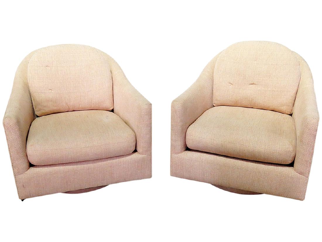 Pair BAUGHMAN STYLE REVOLVING UPHOLSTERED CLUB CHAIRS (1 of 14)