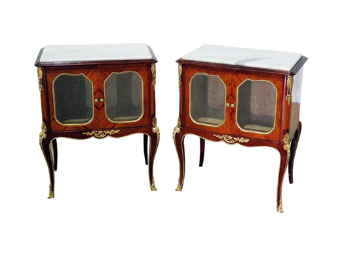 Pair LOUIS XV STYLE MARBLETOP NIGHT STANDS (1 of 8)