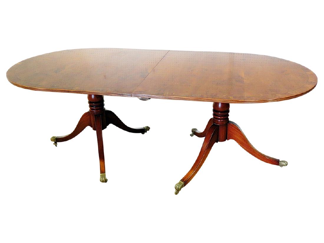 BURLED WALNUT DOUBLE PEDESTAL DINING TABLE (1 of 10)