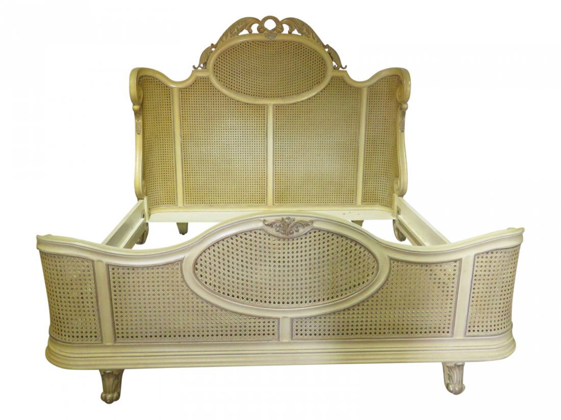 ANTIQUE CARVED CANED BED (1 of 19)