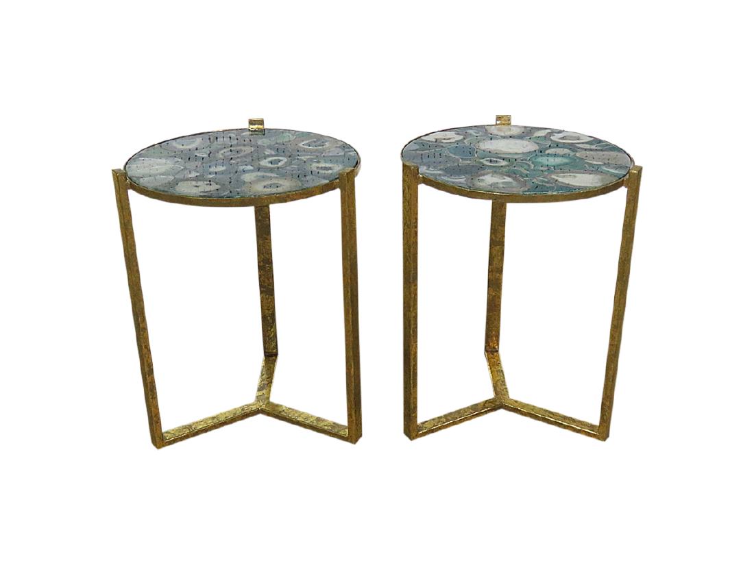 Pair ITALIAN STYLE GREEN AGATE TABLES (1 of 4)