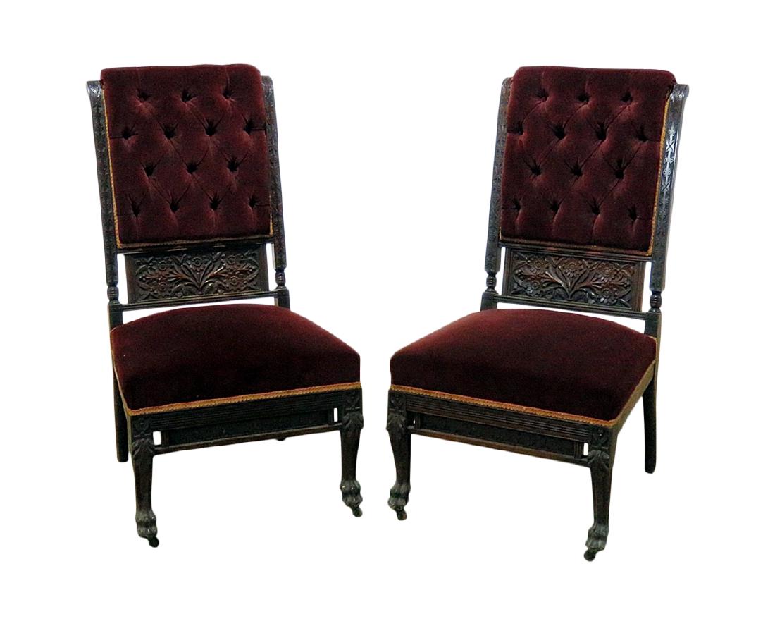 Pair VICTORIAN CARVED SIDE CHAIRS attr. HERTER BROTHERS (1 of 7)