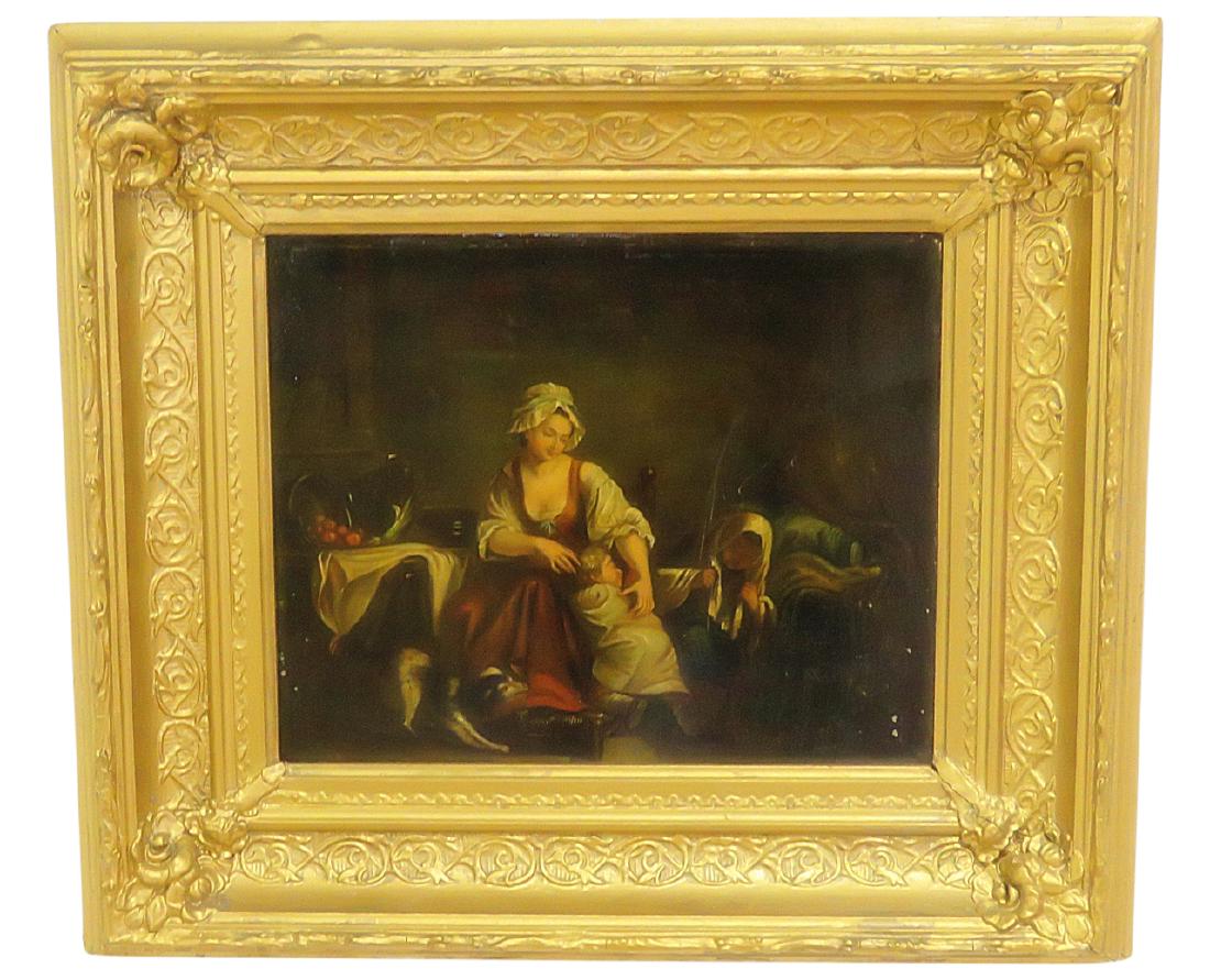 19TH C CONTINENTAL OIL PAINTING ON TIN (1 of 11)