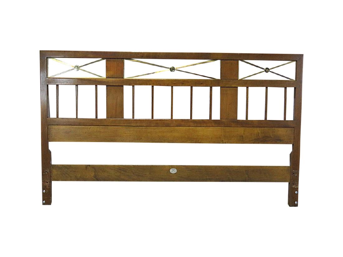 BAKER HEADBOARD: Walnut . Brass accents. 35 3/4" h x 60" w x 1 5/8" d.