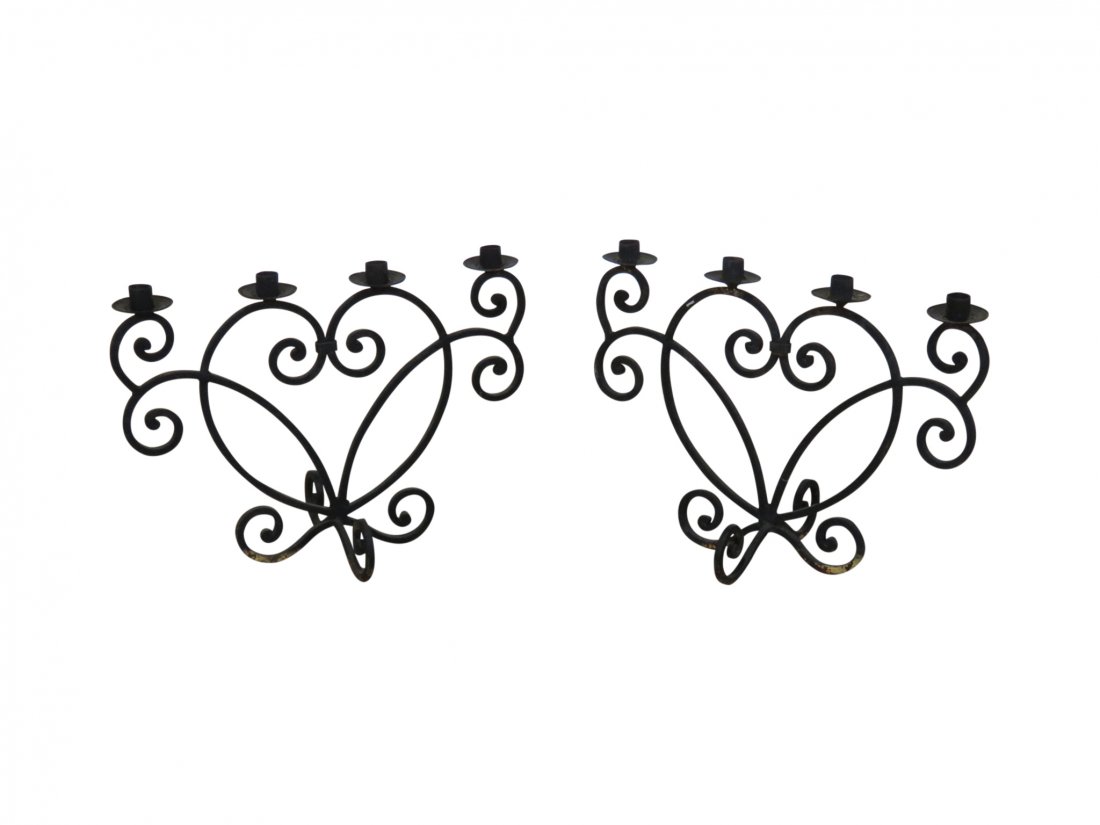 Pair WROUGHT IRON DECORATIVE CANDLE HOLDERS (1 of 11)
