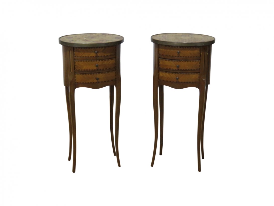 Pair LOUIS XV STYLE MARBLE TOP END TABLES (1 of 13)