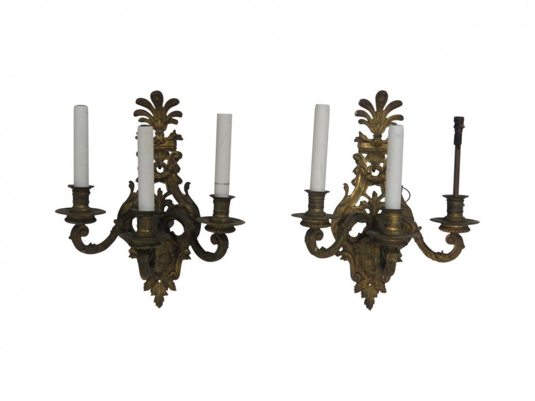 Pair REGENCY STYLE BRASS FIGURAL WALL SCONCES (1 of 8)