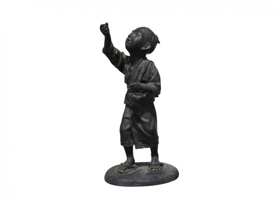 ASIAN BRONZE FIGURAL STATUE OF A YOUNG BOY (1 of 7)