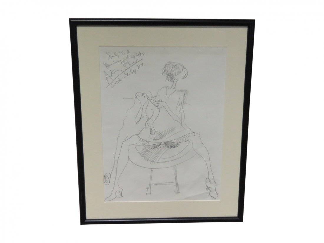 SIGNED AND DATED DRAWING WOMAN KNITTING (1 of 9)