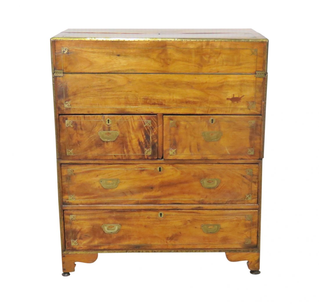 ANTIQUE CAMPHORWOOD CAMPAIGN CHEST/DESK (1 of 15)