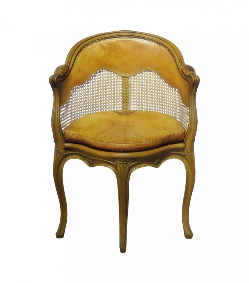 FRENCH CANE LEATHER CHAIR (1 of 8)