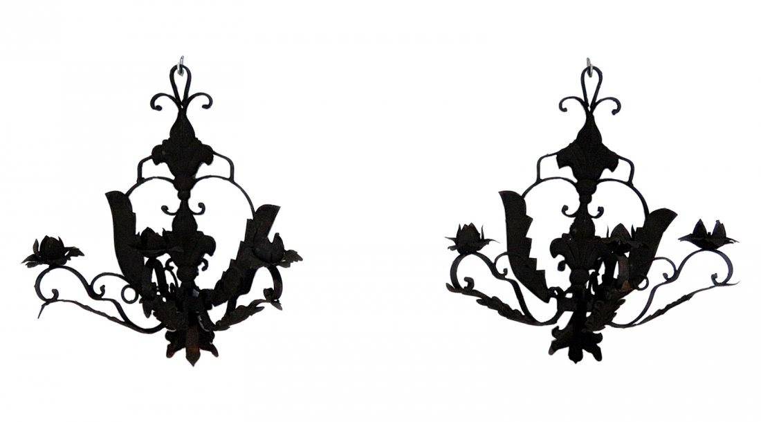 Pair WROUGHT IRON WALL SCONCES (1 of 10)