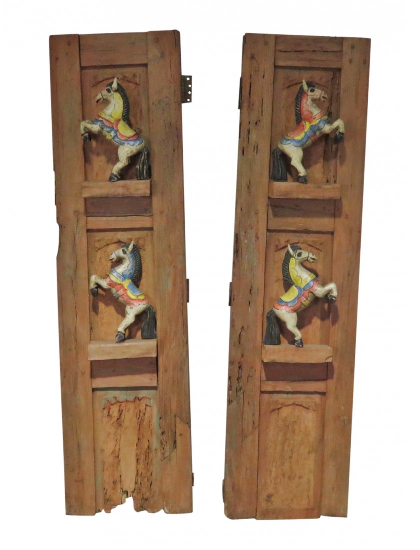 Pair ASIAN STYLE  DOOR PANELS WITH HORSE CARVINGS (1 of 12)