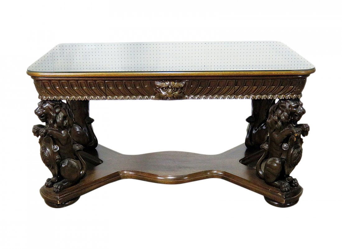 LION CARVED VICTORIAN DESK ATTRIBUTED RJ HORNER (1 of 10)