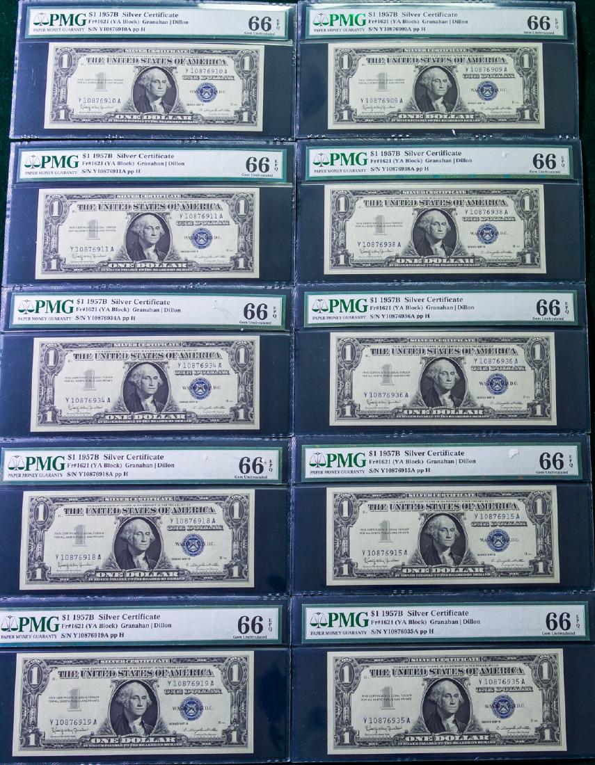TEN 1957 B ONE DOLLAR $1 SILVER CERTIFICATES (1 of 2)