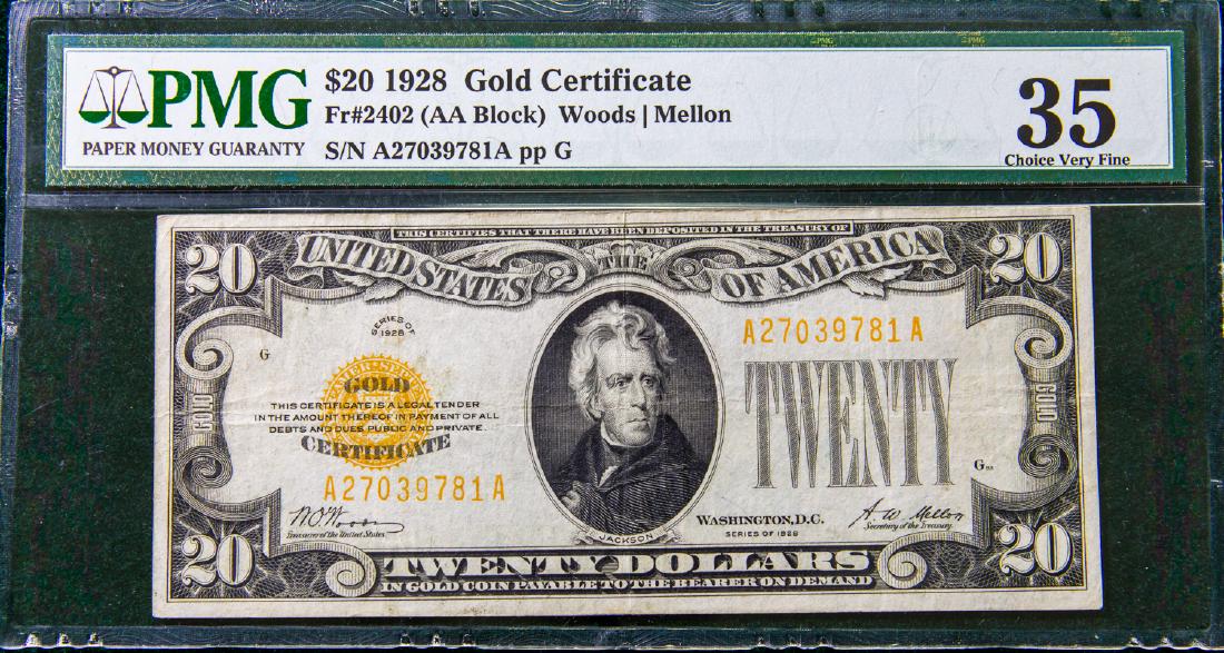 1928 TWENTY DOLLAR $20 GOLD CERTIFICATE (1 of 2)