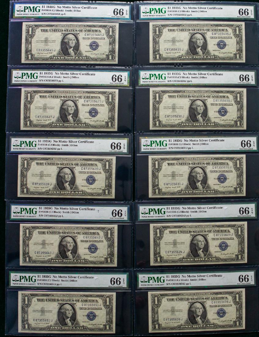 TEN 1935 G NO MOTTO SILVER CERTIFICATES $1 (1 of 2)