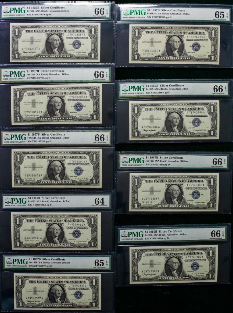 NINE 1957 B ONE DOLLAR SILVER CERTIFICATES $1 (1 of 2)