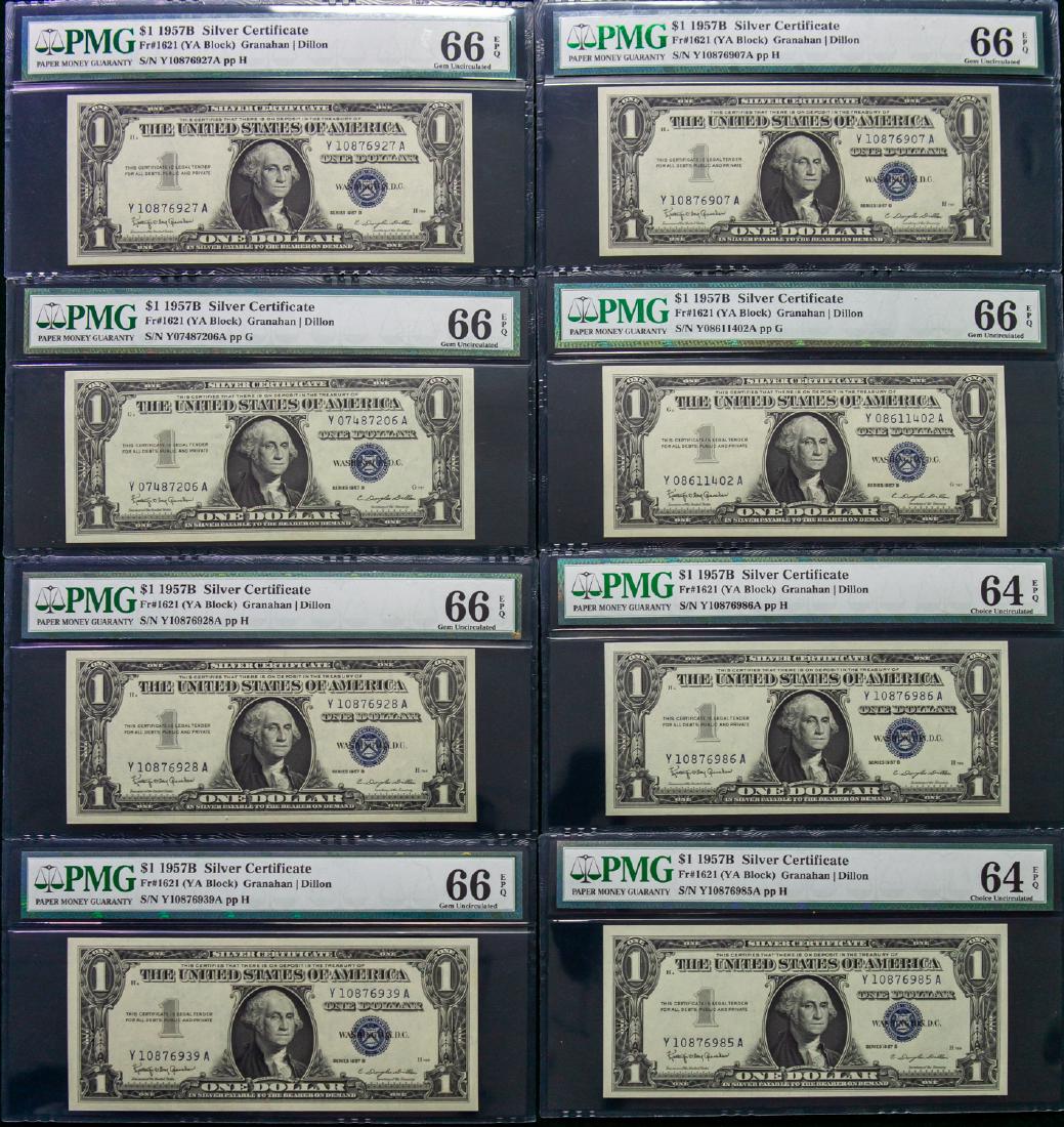 EIGHT 1957 B ONE DOLLAR $1 SILVER CERTIFICATES (1 of 2)