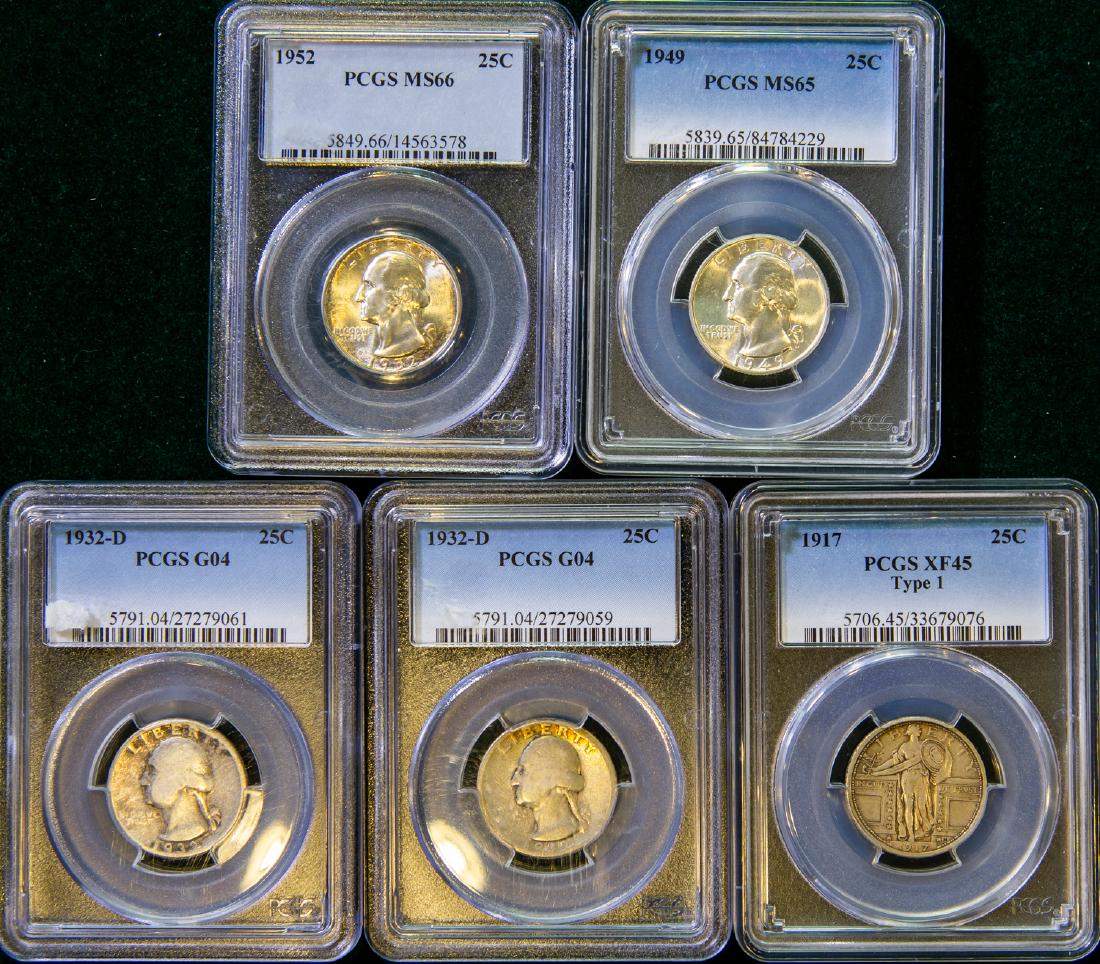 FIVE 1917 - 1952 WASHINGTON SILVER QUARTERS 25C (1 of 2)