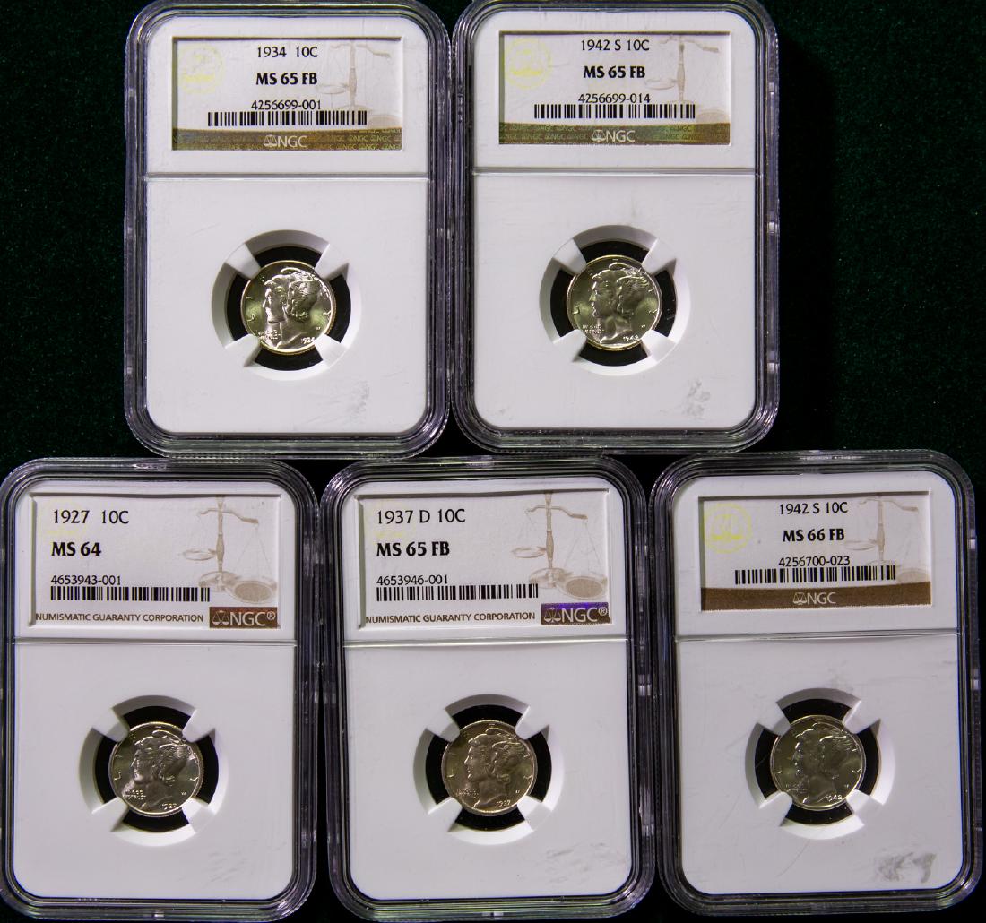 FIVE 1927 - 1942 MERCURY DIMES 10C (1 of 2)