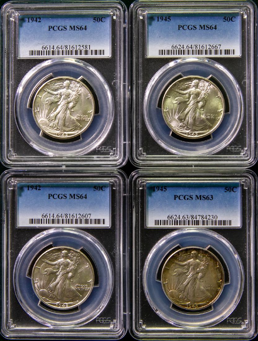 FOUR 1942 - 1945 WALKING LIBERTIES HALF DOLLARS 50C (1 of 2)