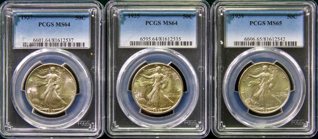 THREE 1935 -1937 WALKING LIBERTIES HALF DOLLARS 50C (1 of 2)