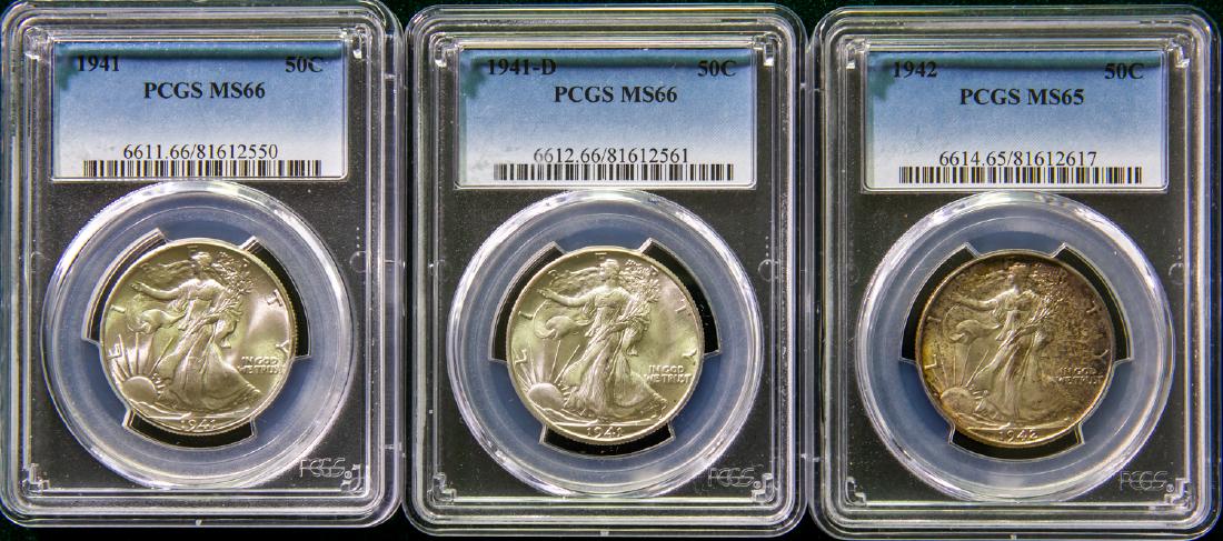THREE 1941 - 1942 WALKING LIBERTIES HALF DOLLARS 50C (1 of 2)