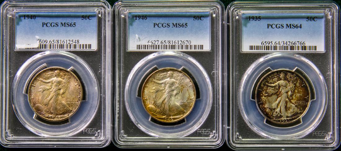 THREE 1935 - 1946 WALKING LIBERTIES HALF DOLLARS 50C (1 of 2)