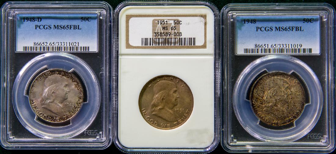 THREE 1948 - 1951 BEN FRANKLIN HALF DOLLARS 50C (1 of 2)